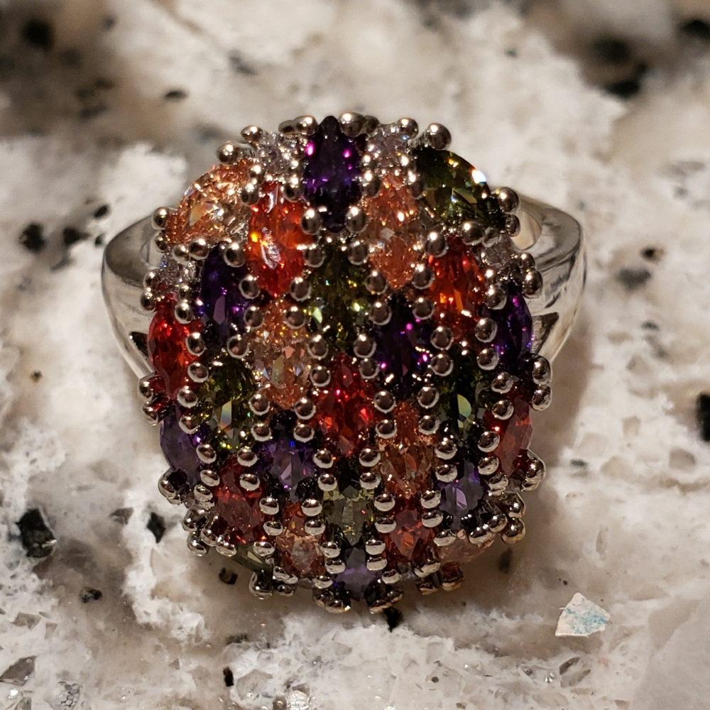 Precious gemstone ring. Platinum over sterling.